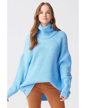 Dilvin Oversized Ribbed Turtleneck Jumper - Blue