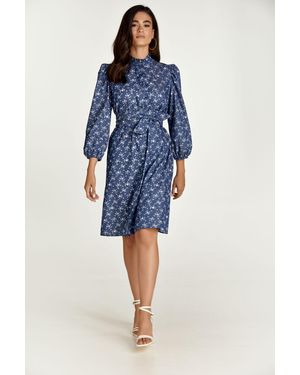 Conquista Floral Long Sleeve Dress - Blue