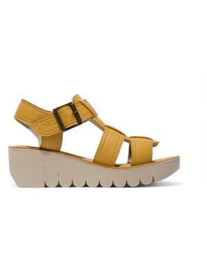 Fly London Yudd236 Bumblebee Leather Sandals Espadrille Platform Wedges - Metallic