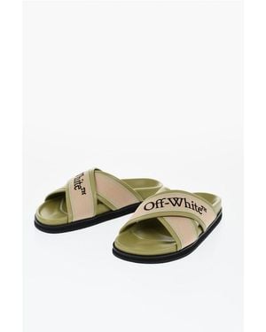 Off-White c/o Virgil Abloh Leren Criss Cross Cloud-logo-slippers In Groen