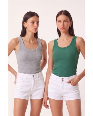 Happiness İstanbul Fitted U Collar Knitted 2- Pack Tank Top - Multicolour