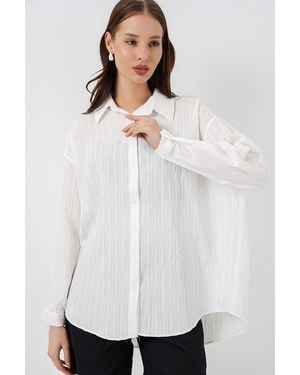 Bigdart Textured Striped Oversized Shirt With Button Closure - White