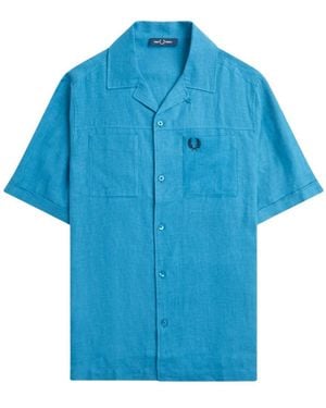 Fred Perry Runaway Linnen Overhemd (Oceaan) - Blauw