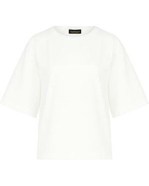 Conquista Oversized Gemerceriseerd Katoenen T-shirt Met Ellebooglange Mouwen - Wit