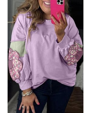 Azura Exchange Bloemapplicatie Pullover Sweatshirt - Paars