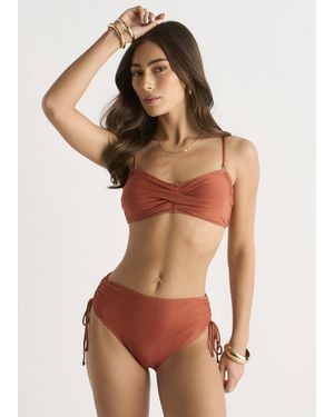 Gini London Metallic Ruch Side Bikini Bottom - Brown