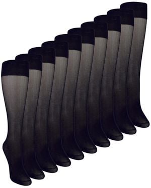 Sock Snob 10 Pack Ladies Knee High Pop Socks 15 Denier Lightweight Sheer - Blue