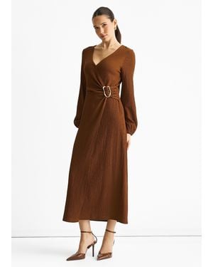 Gini London Jersey Texture Wrap Metal Trim Midi Dress - Brown