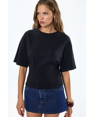 Busem Cotton Ribbed Crew Neck Blouse - Blue
