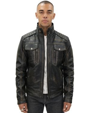 Infinity Leather Vintage Biker Jacket-Cape Town - Black