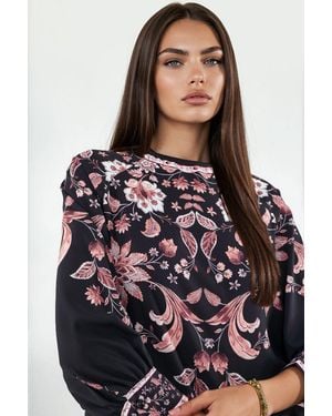 Msn-Collection Floral Embroidered Crepe Blouse - Black