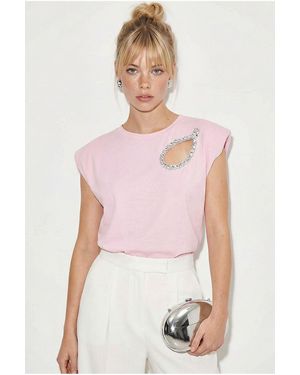 Bianco Lucci Cut Out Crew Neck T-Shirt - White
