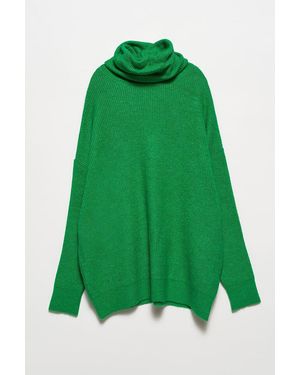 Dilvin Oversized Ribbed Turtleneck Jumper - Green
