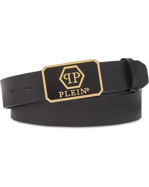 Philipp Plein Leather Belt Hexagon - Zwart