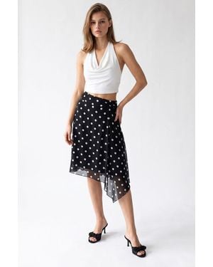 MixRay High-Waist Polka Dot Tulle Midi Skirt - Black