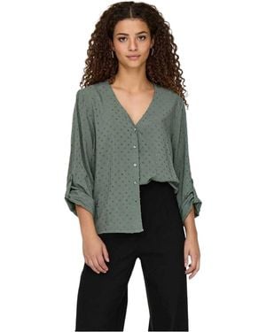 ONLY Shirt Met Lange Mouwen, V-Hals En Stippenpatroon - Grijs
