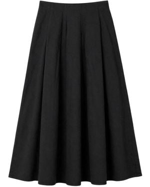 MixRay High Waist A-Line Midi Skirt - Black