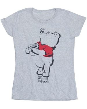Disney Ladies Winnie The Pooh Drawing Cotton T-Shirt (Sports) - Grey