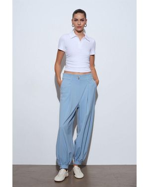 Dilvin High-Waist Wide-Leg Striped Trousers - Blue