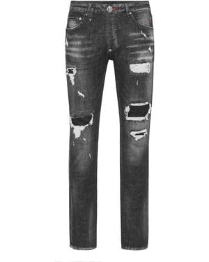 Philipp Plein Denim Super Straight Cut Fit Trousers - Grijs
