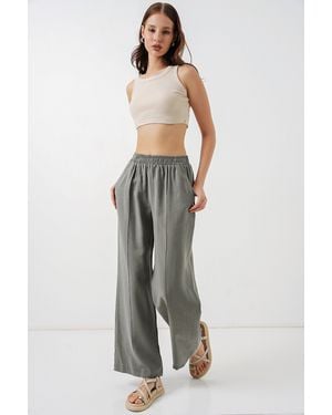 Bigdart Wide Leg Trousers With Elastic Waist - Grey