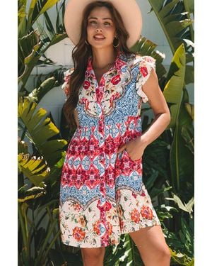 Azura Exchange Floral Patchwork Button Dress - White