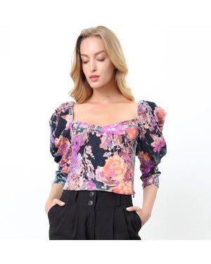 S&J Weekends Topstijl 80's Met Bloemenprint En Gezwollen Mouwen - Meerkleurig