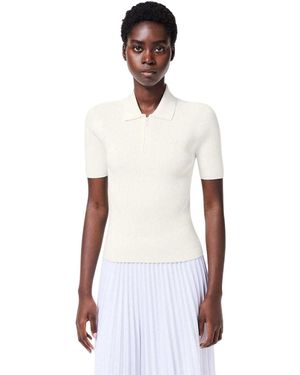 Lacoste Gebreid Geribbeld Poloshirt Voor - Wit