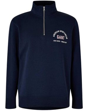 GANT Fleece Sweatshirt Met Kwart Ritssluiting (Avondblauw)