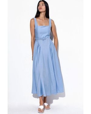 Busem Square Collar Belted Midi Dress - Blue