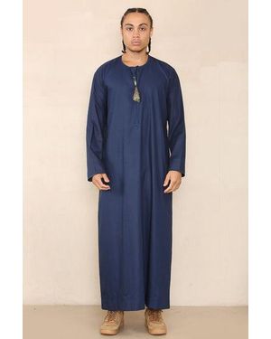 Thobez Thobe Jubba Saudi Islamic Arab Eid Emirati Kaftan Jubbah Tassel Robe - Blue