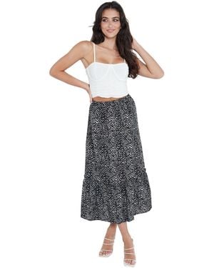 Gini London Animal Print Tier Hem Midi Skirt - Black