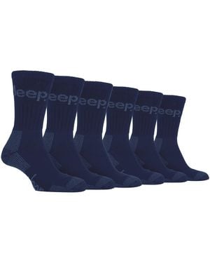 Jeep 6 Pairs Luxury Cushioned Cotton Hiking Socks - Blue