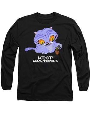 K-Pop Demon Hunters Adult Cute Derpy Tiger Long-Sleeved T-Shirt - Black
