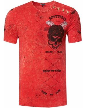 Rusty Neal T-Shirt Met Gewassen Ronde Hals, Knoopsluiting En Prints - Rood