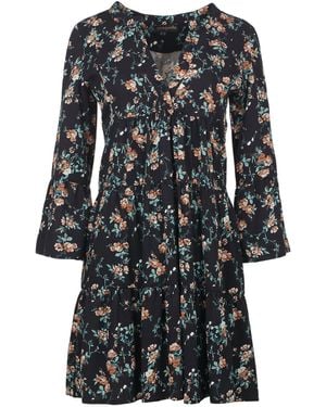 Conquista Floral A Line Dress With Bell Sleeves - Black