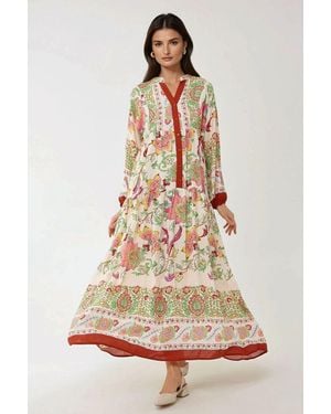 Hiccup Printed Long Sleeve Viscose Maxi Dress - White