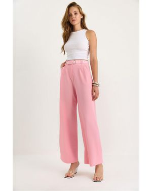 Bianco Lucci Belted Wide Leg Knit Trousers - Pink