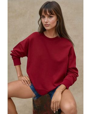 Hiccup Oversized Crew Neck Basic Sweatshirt - Red