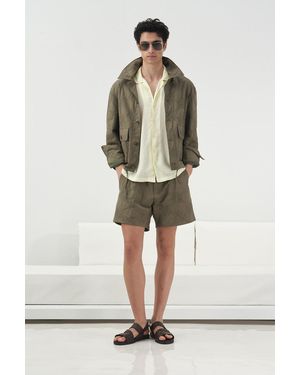 Giesto Floral Jacquard Buttoned Shirt Collar Jacket - Natural