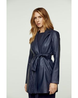 Conquista Leren Jasje Met Riem - Blauw