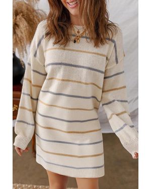 Azura Exchange Gestreepte Lange Mouwen Jurk - Naturel