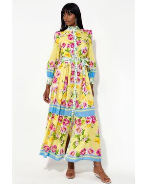 Msn-Collection Floral Belted Maxi Dress - Yellow