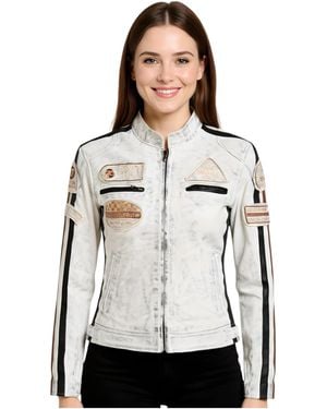 Infinity Leather Biker Racing Badges Jacket-Dalby Lamb Leather - White