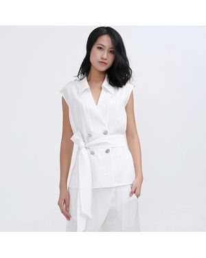 Smart & Joy Lang Bi-Materiaal Tailored Gilet - Wit