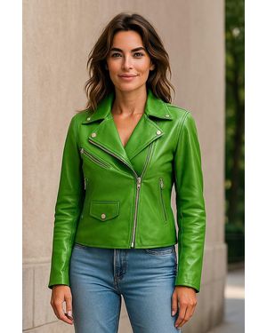 Infinity Leather Apple Classic Brando Biker Jacket - Green