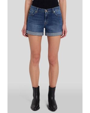 7 For All Mankind Dames Mid Roll Denim Shorts - Blauw