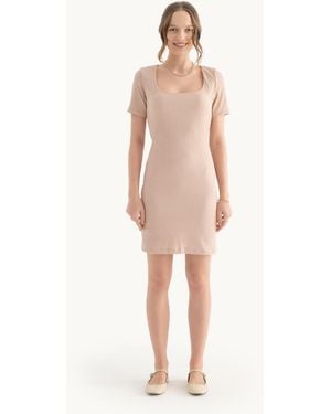 Hiccup Square Neck Short Sleeve Mini Bodycon Dress - Natural