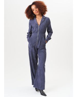 Gini London Long Sleeves Zip Front Cord Jumpsuit - Blue
