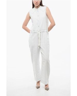 Woolrich Mouwloze Denim Jumpsuit Met Trekkoord In De Taille In Wit